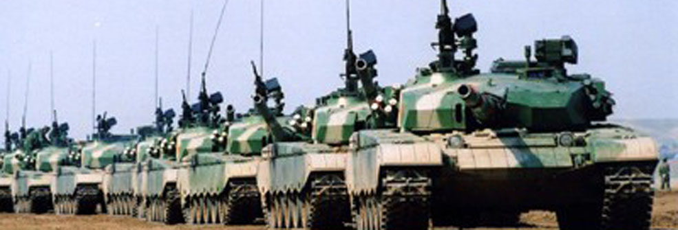 A column of Chinese ZTZ99 tanks
